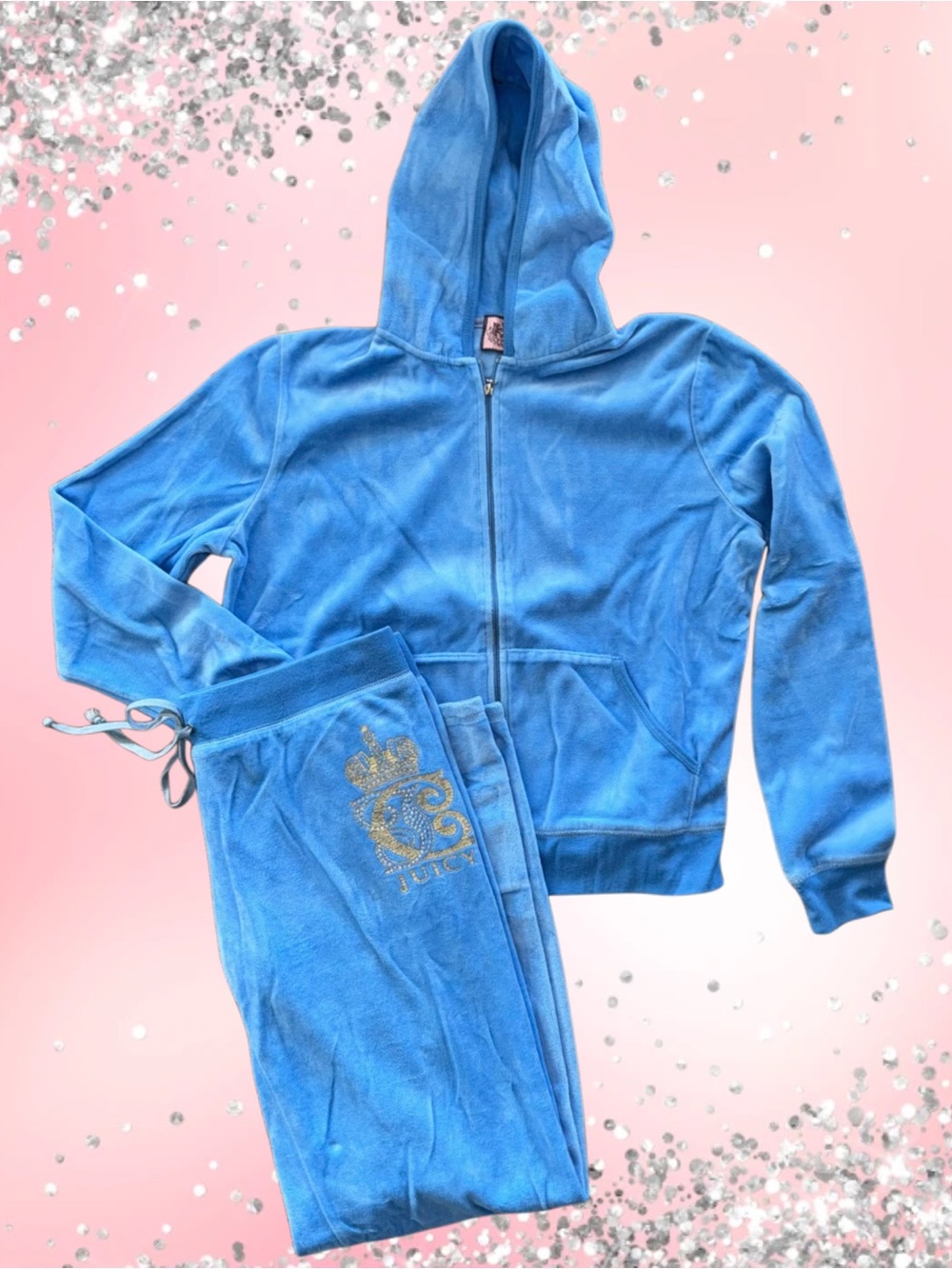 Juicy Couture Sky Blue Velour Zip Hoodie & Joggers - Picture 2 of 14